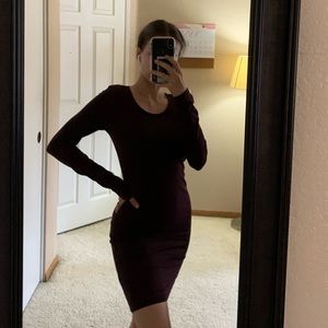 Maroon Long-sleeve Bodycon Dress
